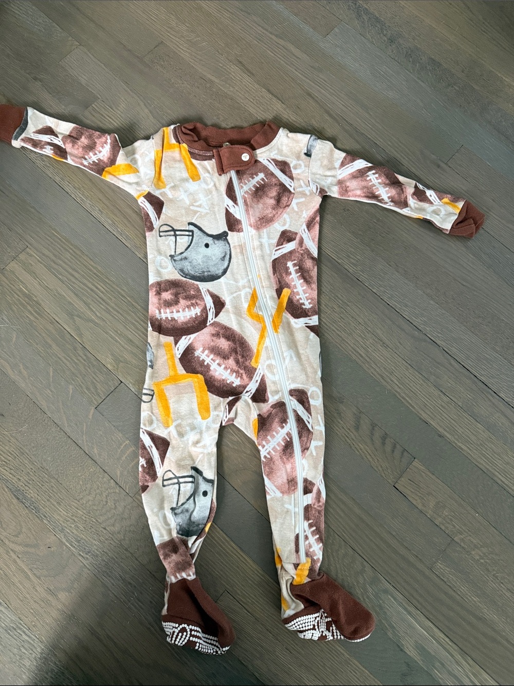 Burt's Bees Baby Brown & Yellow Football Print One-Piece Footie